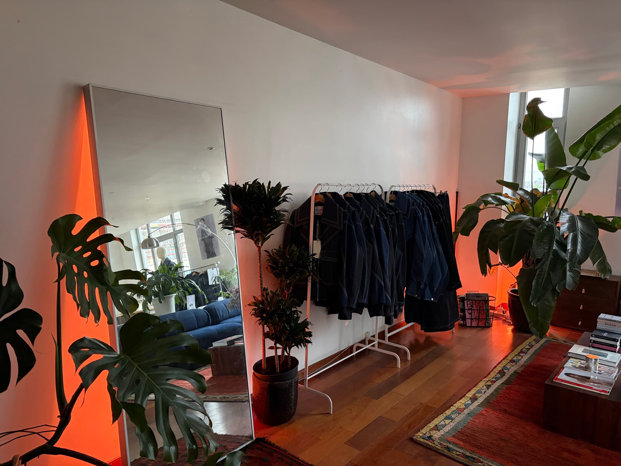The Sanctuary Showroom — the collection rack in the Antwerp atelier